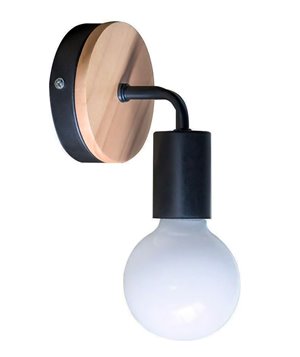 POWERTECH φωτιστικό τοίχου HLL-0017, E27, ξύλο-μέταλλο, μαύρο