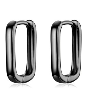 BAMOER σκουλαρίκια οβάλ κρίκοι BSE478-D, ασήμι 925, μαύρα