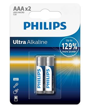 PHILIPS Ultra αλκαλικές μπαταρίες LR03E2B/10, AAA LR03 1.5V, 2τμχ