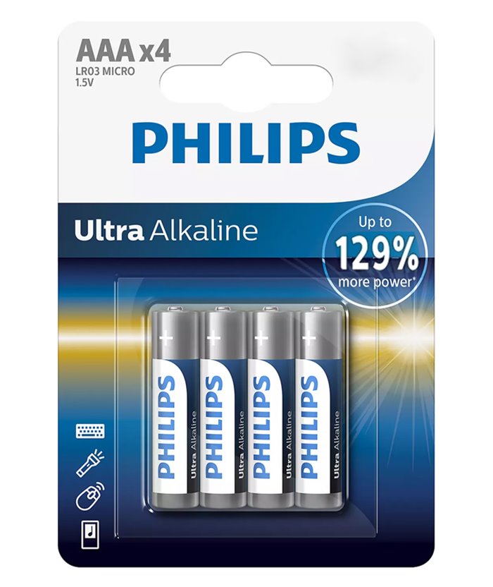 PHILIPS Ultra αλκαλικές μπαταρίες LR03E4B/10, AAA LR03 1.5V, 4τμχ