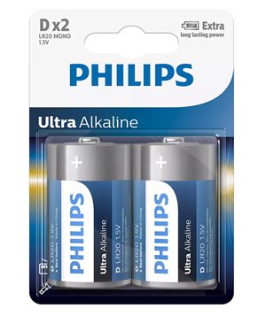 PHILIPS Ultra αλκαλικές μπαταρίες LR20E2B/10, Mono D LR20 1.5V, 2τμχ