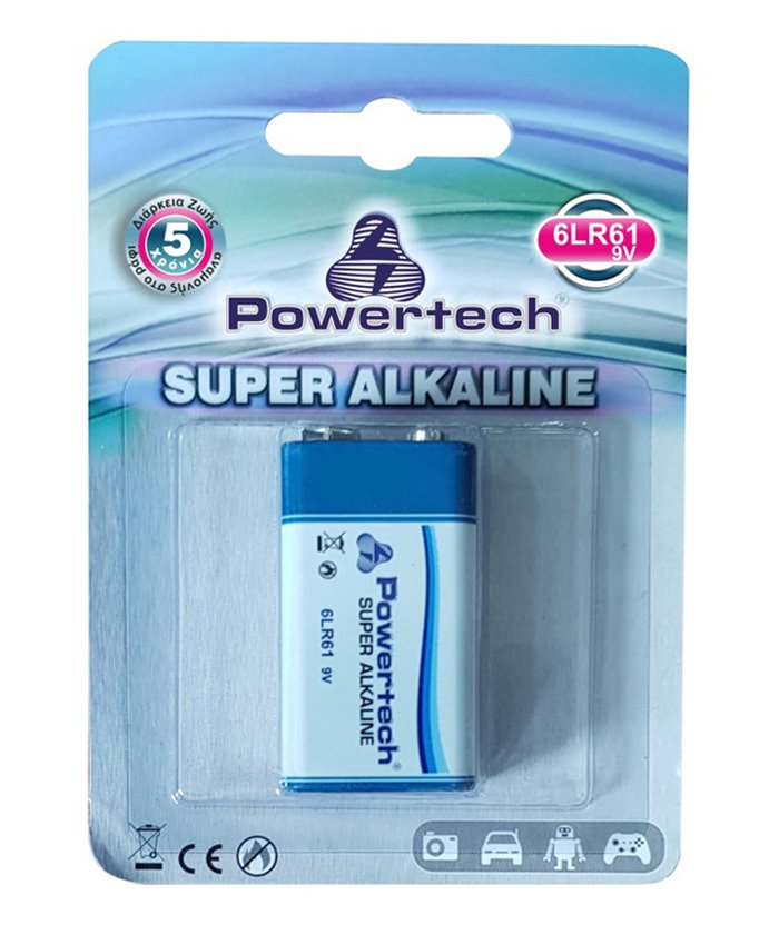 POWERTECH SUPER Αλκαλική μπαταρία 6LR61, 9V, 1τμχ