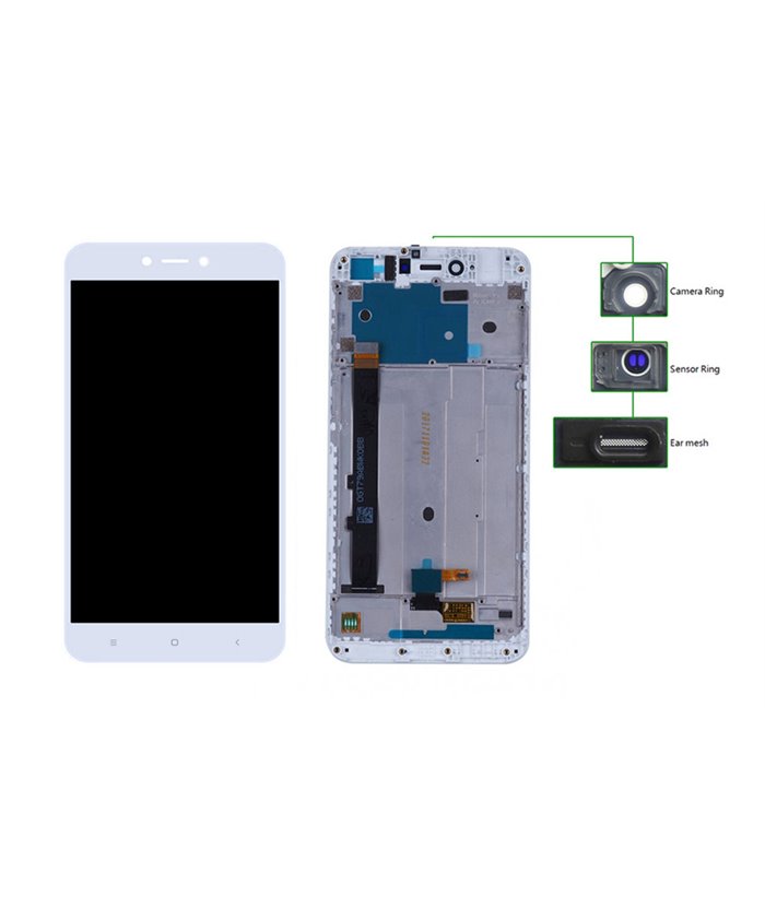 LCD για Xiaomi Note 5A, Camera-Sensor ring, ear mesh, frame, White