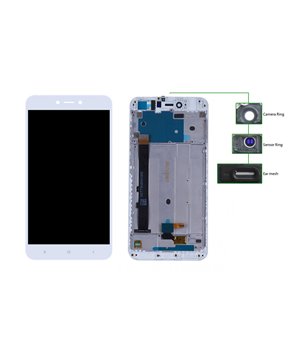 LCD για Xiaomi Note 5A, Camera-Sensor ring, ear mesh, frame, White