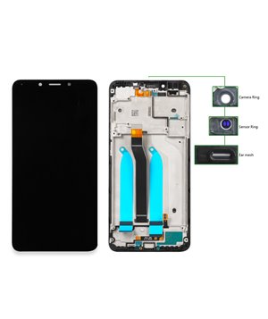 LCD για Xiaomi Redmi 6, Camera-Sensor ring, ear mesh, frame, μαύρη