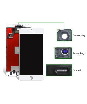 TIANMA High Copy LCD για iPhone 6S, Camera-Sensor ring, ear mesh, White
