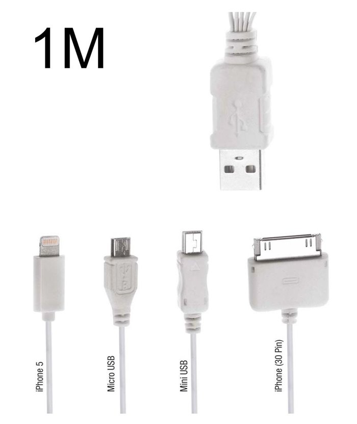 POWERTECH καλώδιο USB 2.0 4 in 1, 1m, λευκό