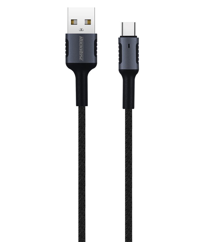 ROCKROSE καλώδιο USB σε USB Type-C Armour AC, 2.4A 15W, 1m, μαύρο-μπλε