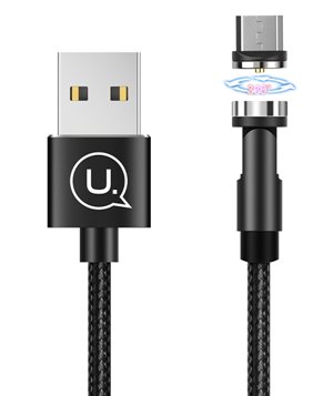 USAMS Καλώδιο USB σε Micro USB U59, μαγνητικό, περιστρεφόμενο, 1m, μαύρο