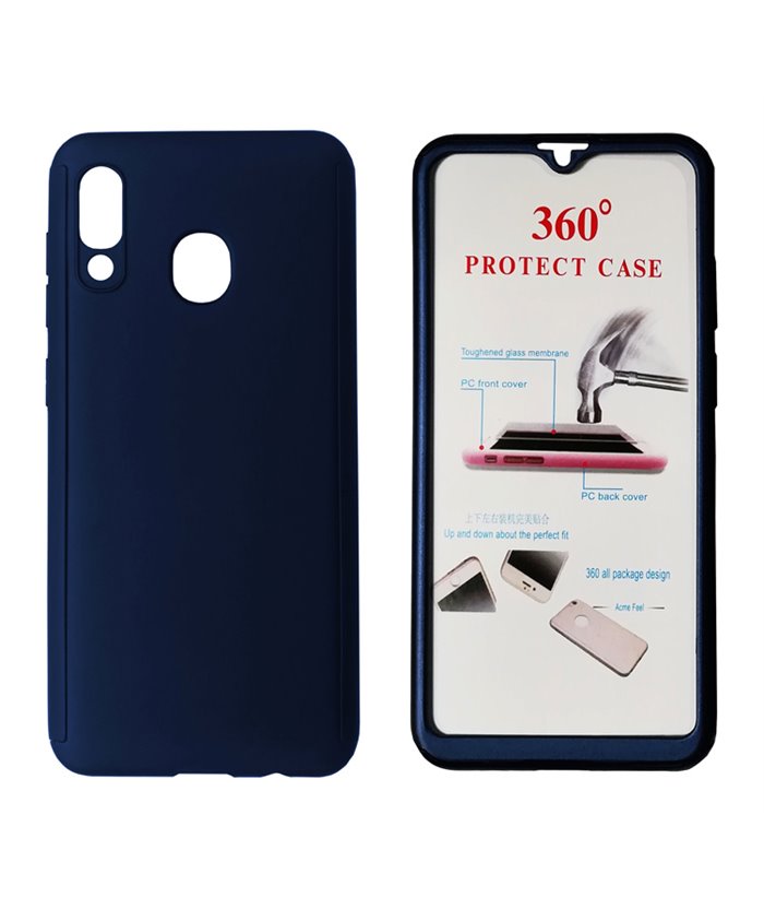 POWERTECH Θήκη Body 360° με Tempered Glass για Samsung A20, μπλε