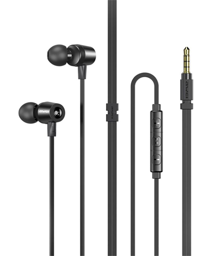 AWEI earphones με μικρόφωνο L1, 3.5mm, 1.2m, μαύρα