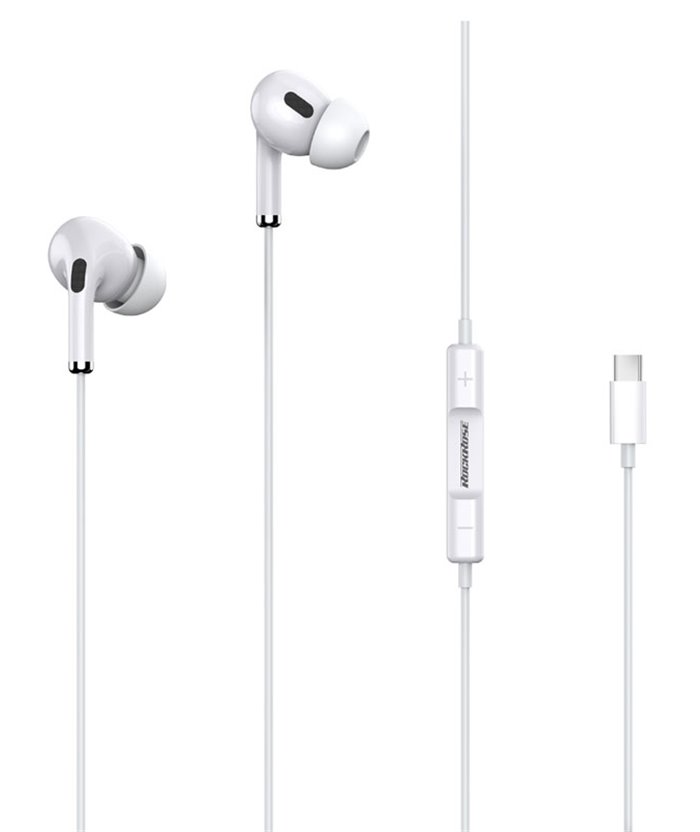 ROCKROSE earphones με μικρόφωνο Solo TC Neo, Type-C, 1.2m, λευκά