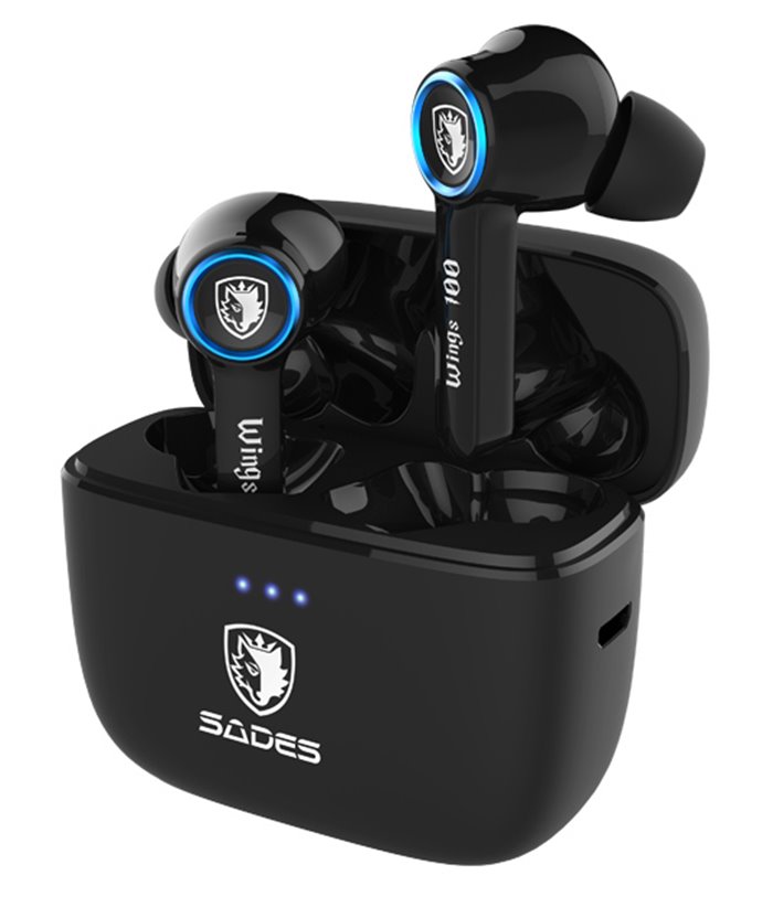 SADES gaming earphones Wings 100 με θήκη φόρτισης, True Wireless, μαύρα