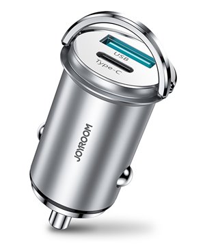 JOYROOM φορτιστής αυτοκινήτου C-A45, USB + Type-C, 4A, ασημί