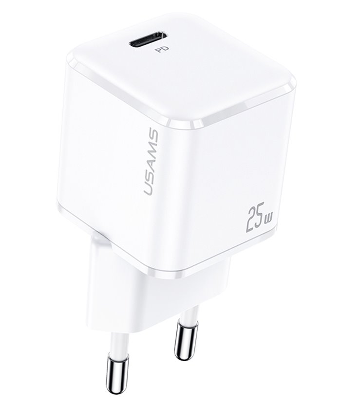 USAMS φορτιστής τοίχου T42, USB Τype-C, Super Si, PD QC 3.0, 25W, λευκός