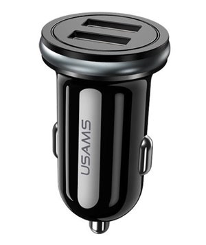 USAMS φορτιστής αυτοκινήτου C4, 2x USB, 4.8A, μεταλλικός, μαύρος