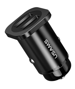 USAMS φορτιστής αυτοκινήτου C7, 2x USB, 4.8A, μεταλλικός, μαύρος