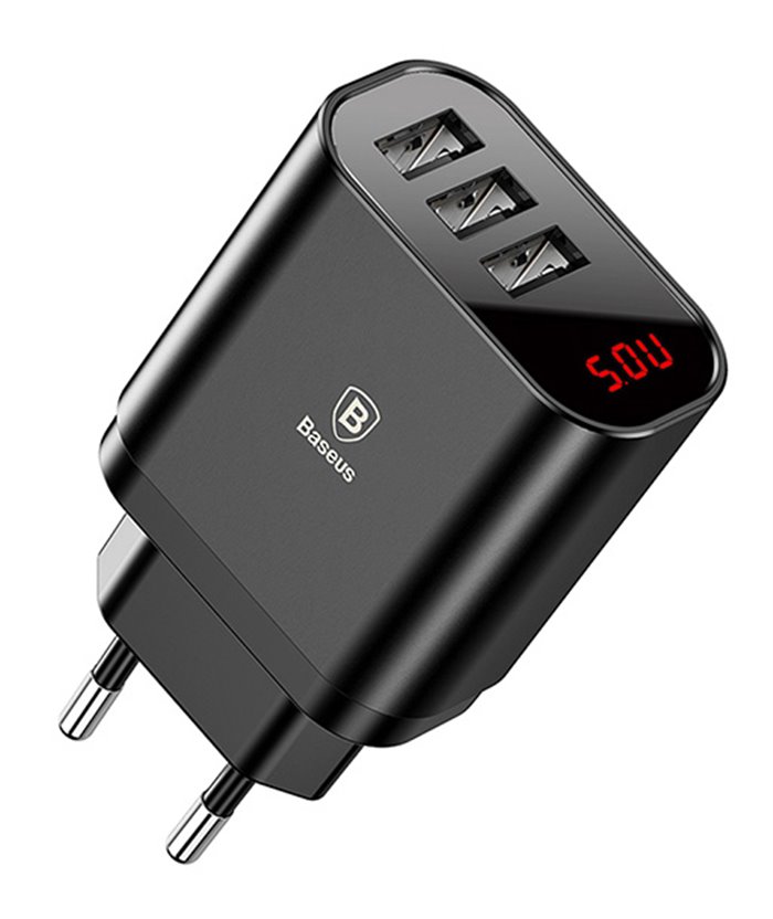 BASEUS φορτιστής τοίχου CCALL-BH01, 3x USB, 3.4A, με οθόνη, μαύρο BASEUS φορτιστής τοίχου CCALL-BH01, 3x USB, 3.4A, με οθόνη, μαύρο