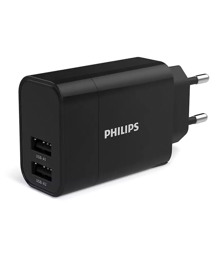 PHILIPS φορτιστής τοίχου DLP2620-12, 2x USB, 17W, μαύρος PHILIPS φορτιστής τοίχου DLP2620-12, 2x USB, 17W, μαύρος