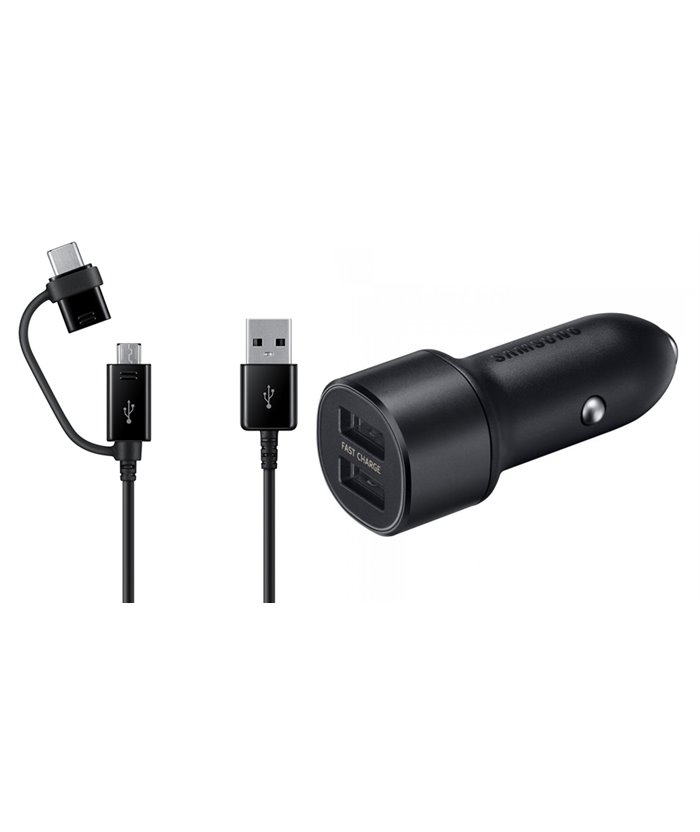 SAMSUNG φορτιστής αυτοκινήτου EP-L1100, Micro USB/Type-C, 15W, μαύρος