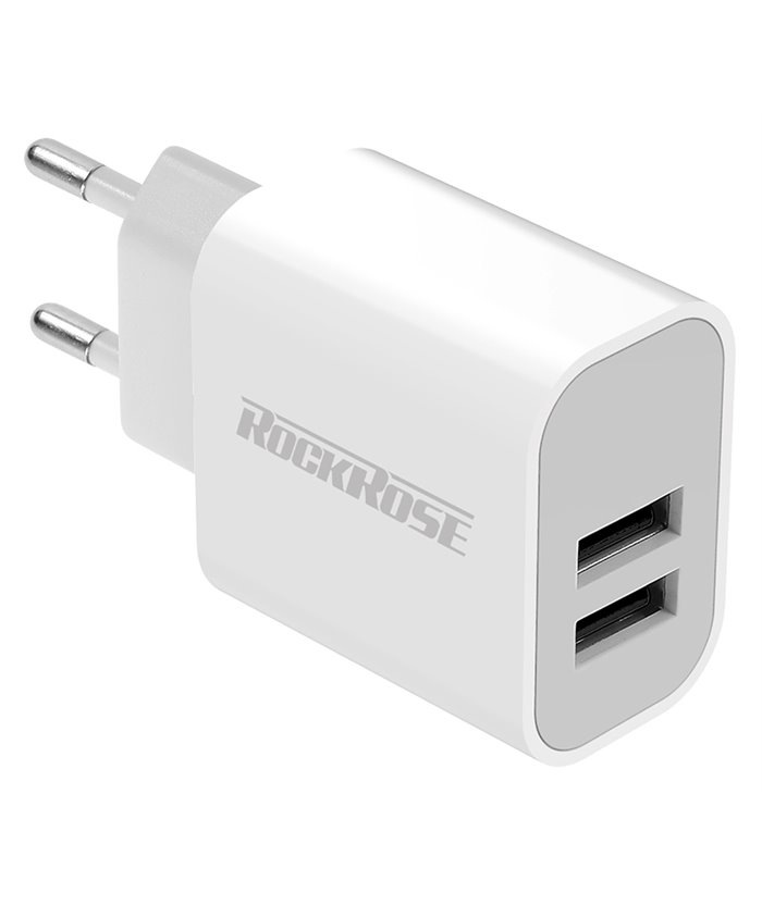 ROCKROSE φορτιστής τοίχου για πρίζα ΕU Casa A2, 2x USB, 2.4A 12W, λευκός