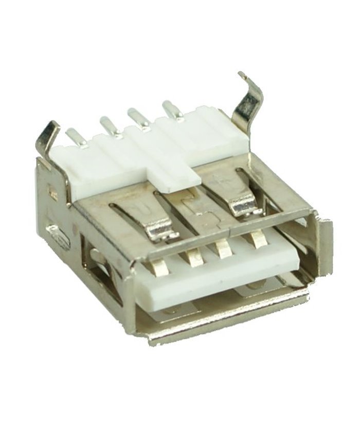 USB 2.0 Connector A TYPE, up Solder in, Silver/White
