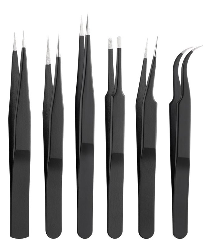 GOOBAY σετ τσιμπίδες 41256, ανοξείδωτες, αντιστατικές, μαύρο, 6τμχ