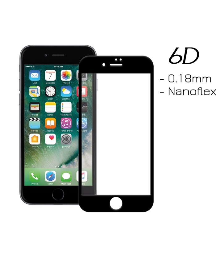 POWERTECH Tempered Glass 6D 0.18MM, Flex, Full Glue, iPhone 7 & 8, Black