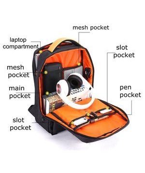 GOLDEN WOLF τσάντα πλάτης GB00378-BK με θήκη laptop 15.6", μαύρη