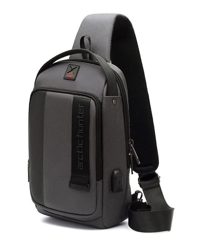 ARCTIC HUNTER Τσάντα Crossbody XB00100-GY, USB, αδιάβροχη, γκρι