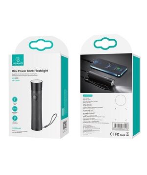 USAMS power bank με φακό US-CD166, 4000mAh, USB output, 2A, μαύρο