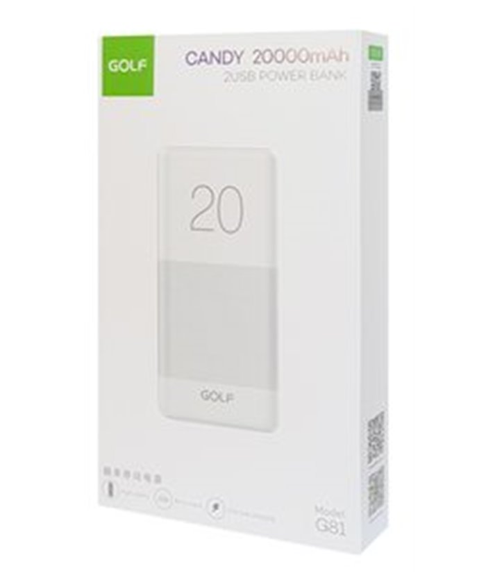 GOLF Power bank Candy G81 20000mAh, 2x output, 2.1A, λευκό