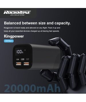 ROCKROSE power bank RRPB21, 20000mAh, 2x USB & USB Type-C, 52.5W, γκρι