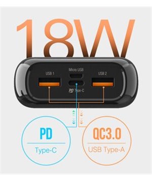 SILICON POWER power bank QS28, 20000mAh, 2x USB & USB Type-C, 18W, μαύρο